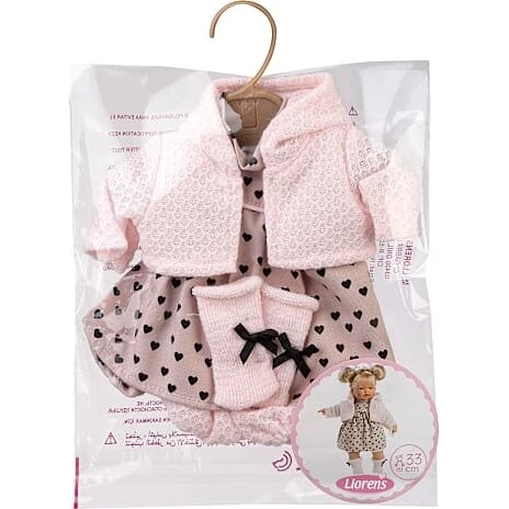Llorens dukketøj – prikket kjole til 33 cm dukke