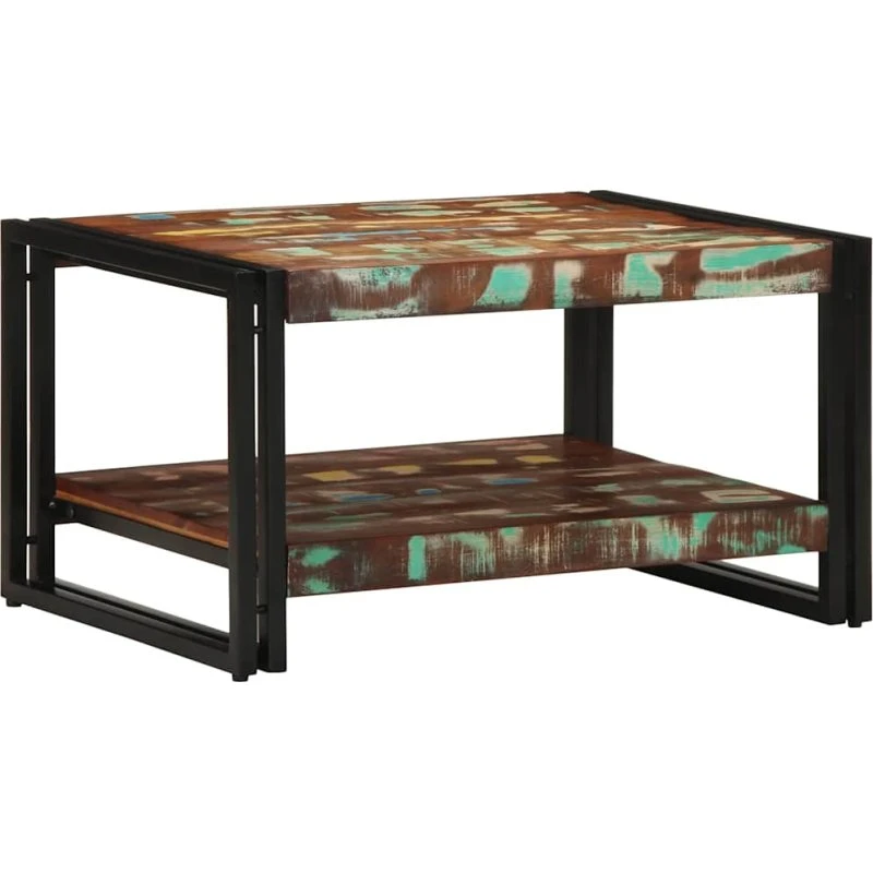 vidaXL sofabord 70x50x38 cm massivt genbrugstræ flerfarvet