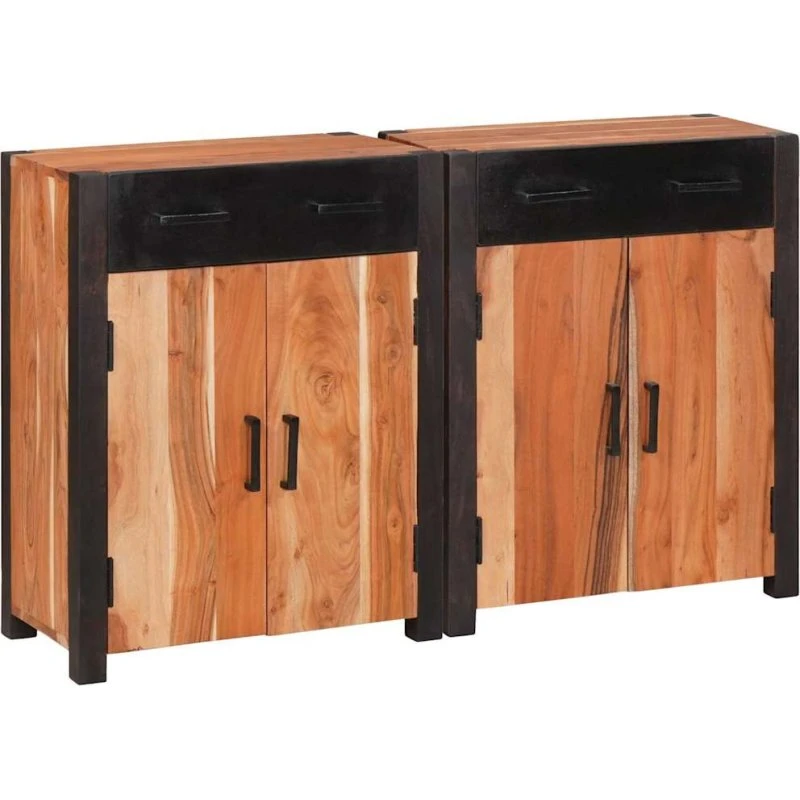 vidaXL Sideboard 2-del, Brun, 110 x 30 x 75 cm, Massivt Akacietræ