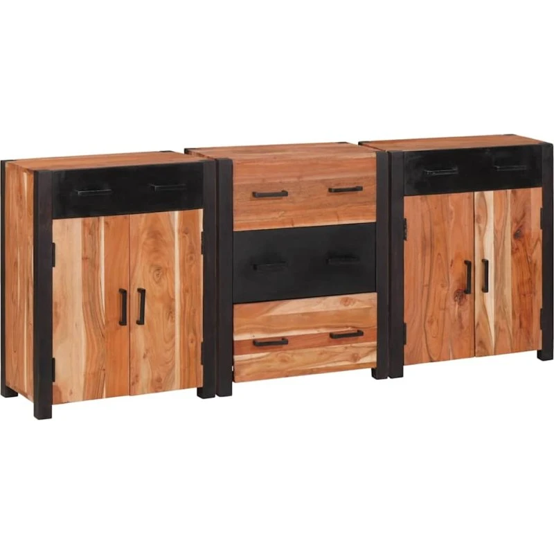 vidaXL Sideboard 3 stk Brun 165 x 30 x 75 cm Massivt Akacietræ