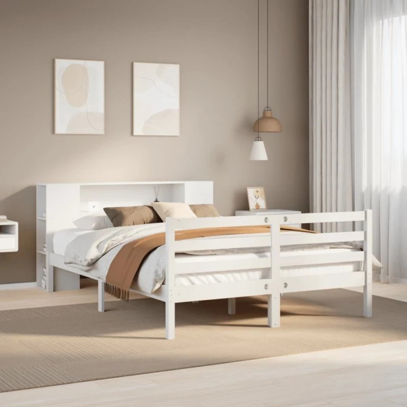 vidaXL seng med reol 140x190 cm hvid massivt fyrretræ