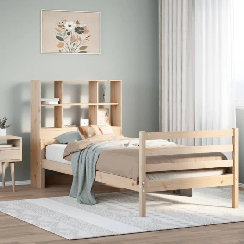 vidaXL Seng med reol 90x200 cm massivt fyrretræ