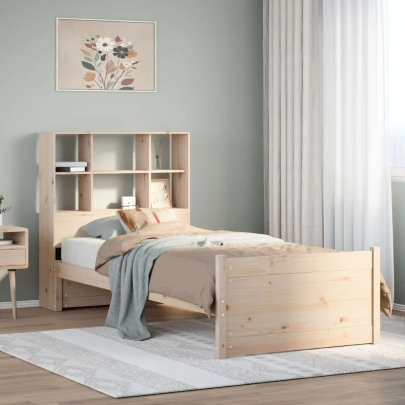 vidaXL Seng med reol 90x200 cm massivt fyrretræ
