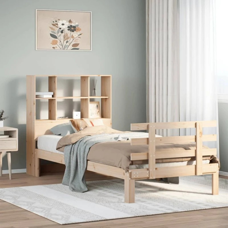 vidaXL Seng med reol 90x200 cm massivt fyrretræ