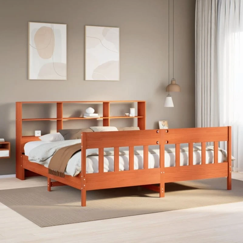 vidaXL Sengeramme 200x200 cm Massivt Fyrretræ Gyldenbrun