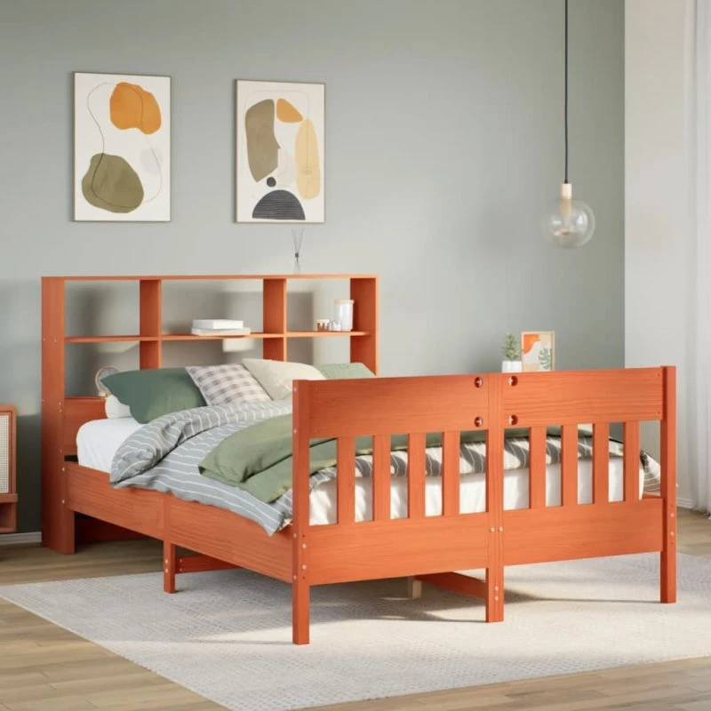 vidaXL Sengeramme 120x190 cm massivt fyrretræ gyldenbrun