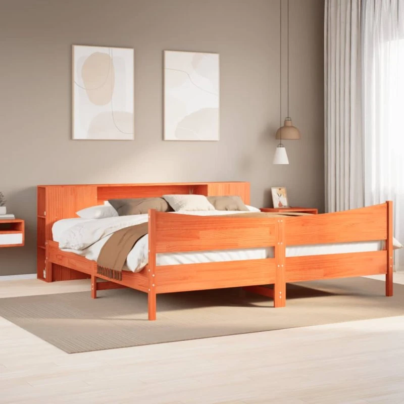 vidaXL Sengeramme 200x200 cm massivt fyrretræ gyldenbrun