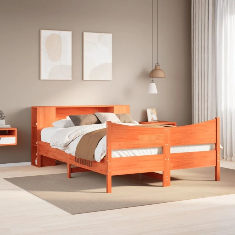 vidaXL Sengeramme 150x200 cm massivt fyrretræ gyldenbrun