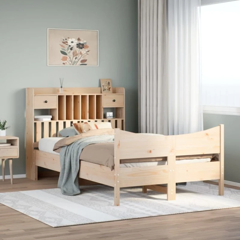vidaXL Sengeramme 135x190 cm massivt fyrretræ hvid