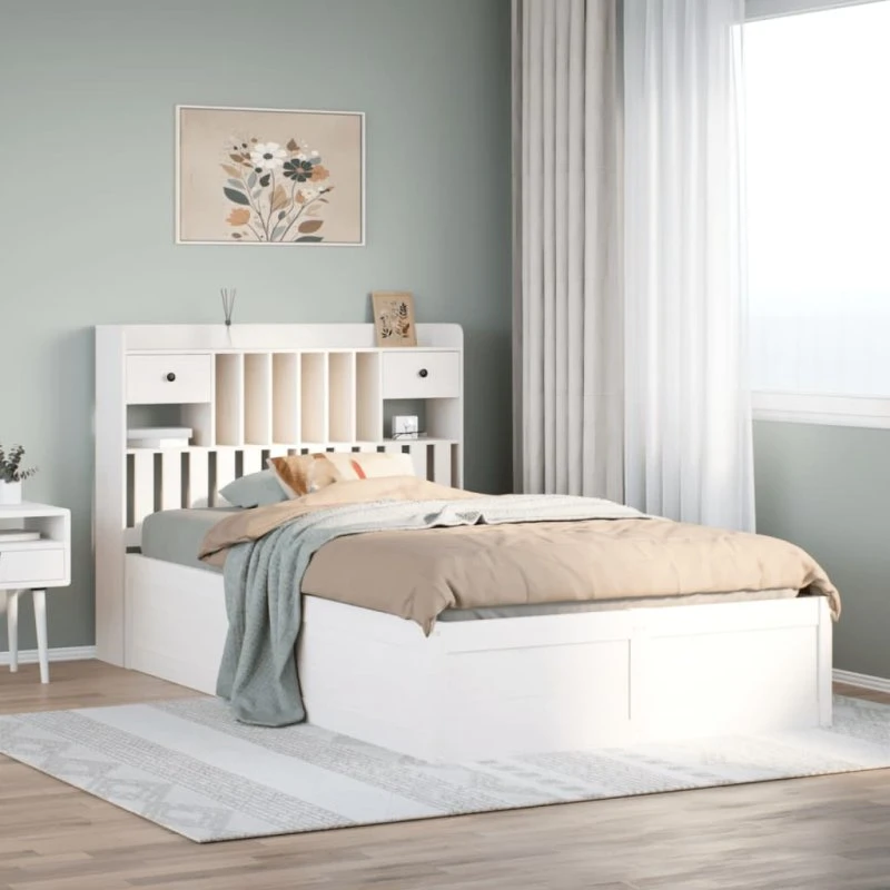 vidaXL Sengeramme 135x190 cm massivt fyrretræ hvid