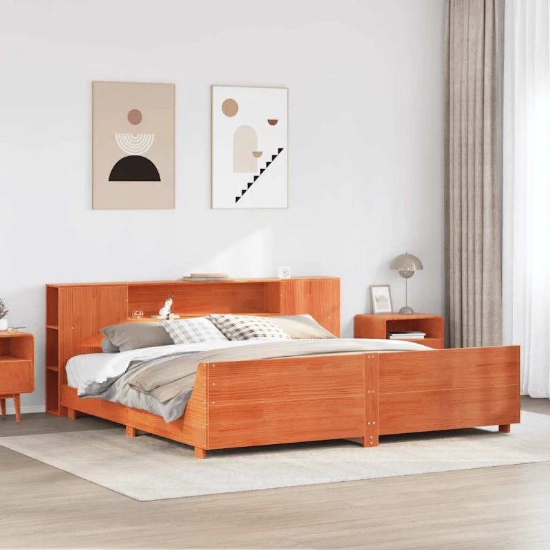 vidaXL Sengeramme 200x200 cm massivt fyrretræ gyldenbrun