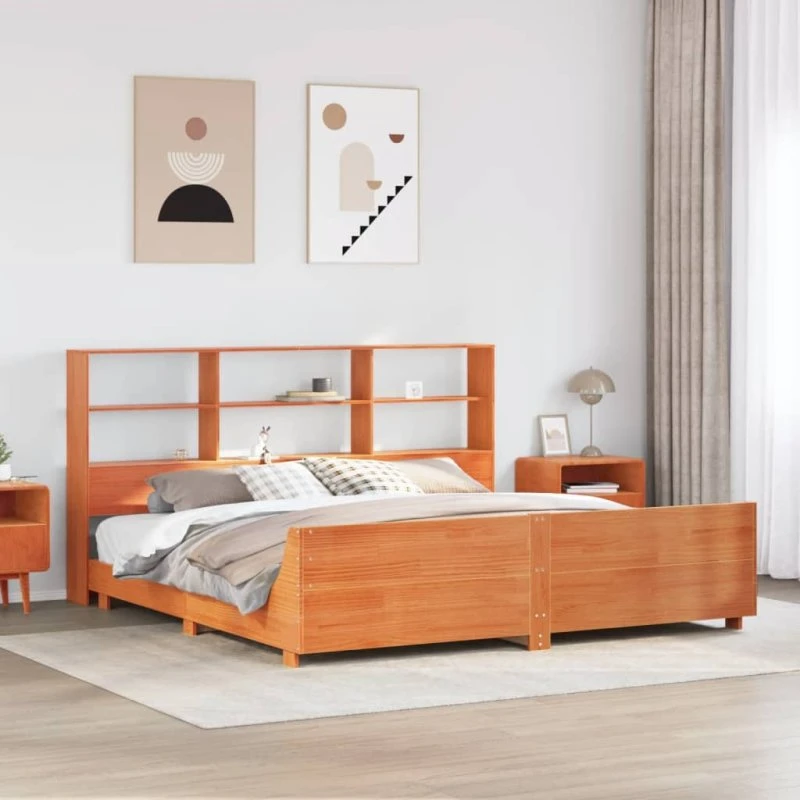 vidaXL Sengeramme 200x200 cm Massivt Fyrretræ Gyldenbrun