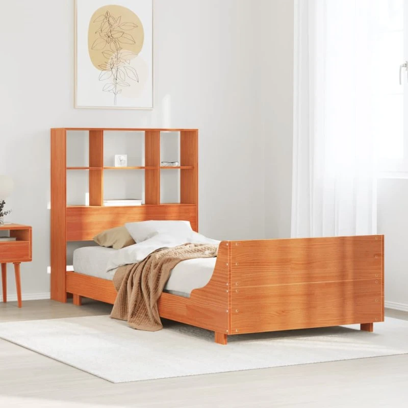 vidaXL Sengeramme 100x200 cm massivt fyrretræ gyldenbrun