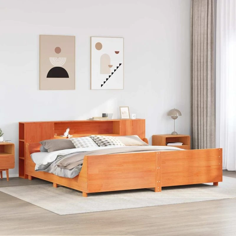 vidaXL Sengeramme 200x200 cm Massivt Fyrretræ Gyldenbrun