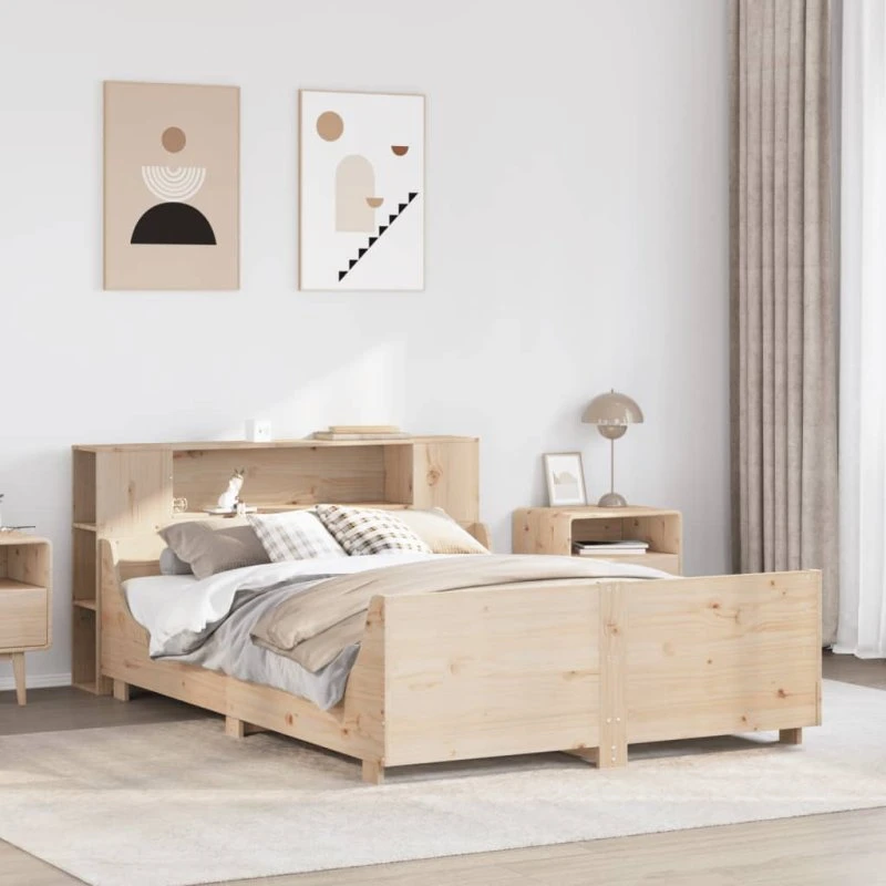 vidaXL Sengeramme 135x190 cm massivt fyrretræ hvid