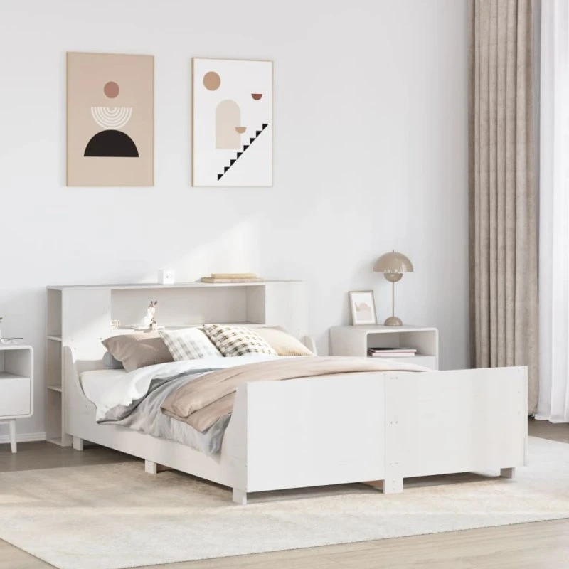 vidaXL Sengeramme 135x190 cm massivt fyrretræ hvid