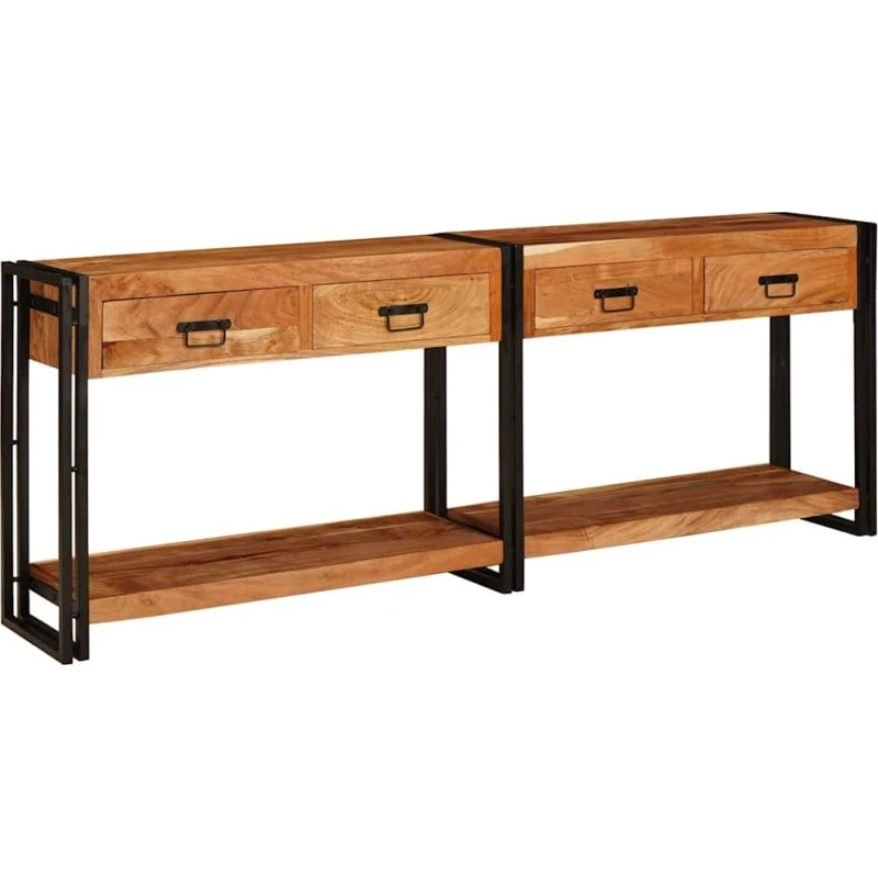 vidaXL Konsolbord 2 stk, Brun, 200 x 33 x 75 cm, Massivt Akacietræ