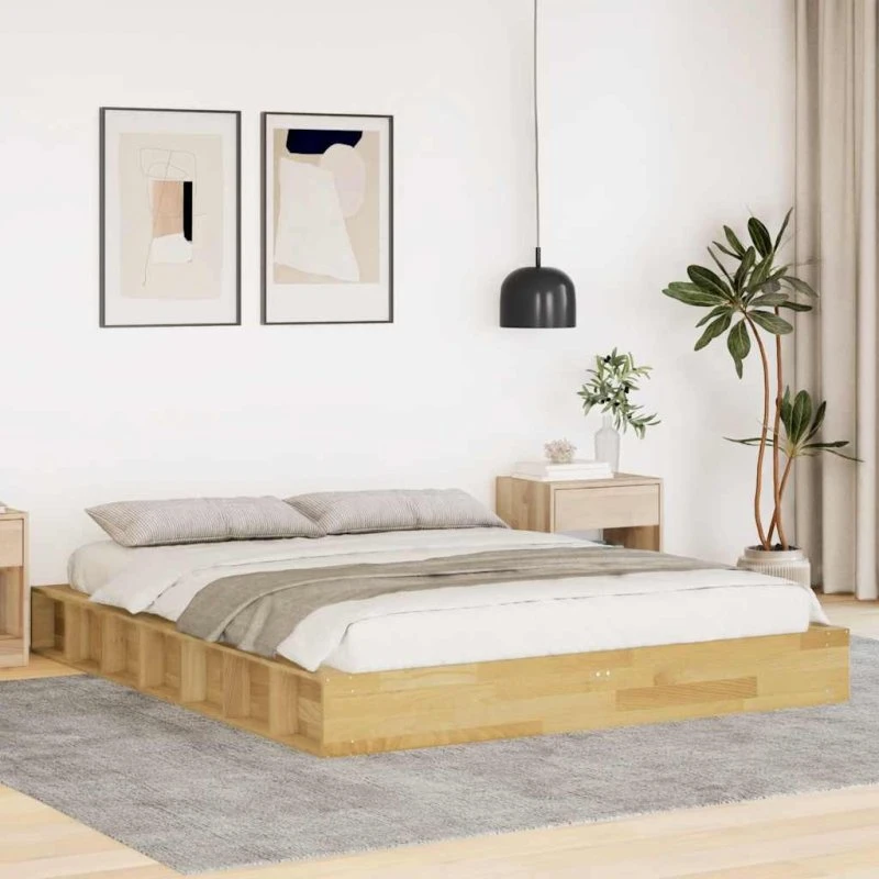 vidaXL Sengeramme 150x200 cm Massivt Træ Eg