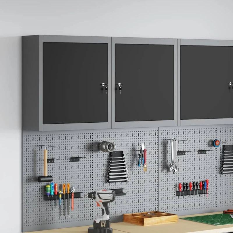 vidaXL Værktøjsskab Sort og Grå 50x20x55 cm Stål & Konstrueret Træ