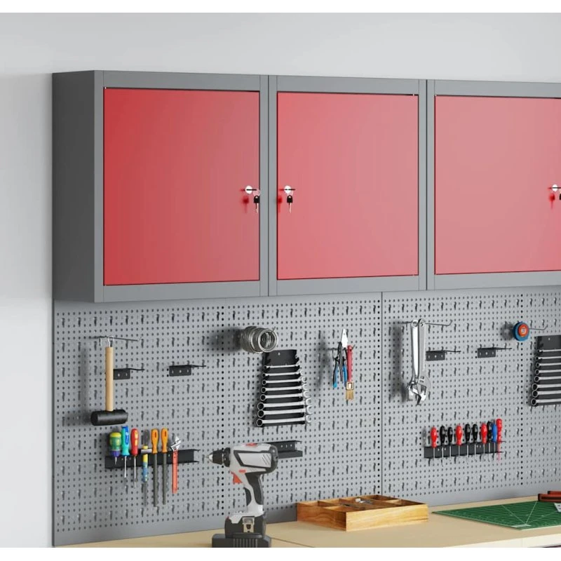 vidaXL Værktøjsskab Rød og Grå 50x20x55 cm Stål & Konstrueret Træ