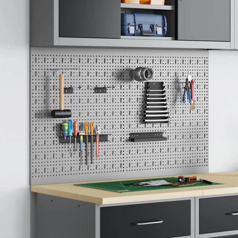 vidaXL Værktøjsvægpanel 2 stk Grå 100 x 1 x 60 cm Ingeniørtræ & Stål