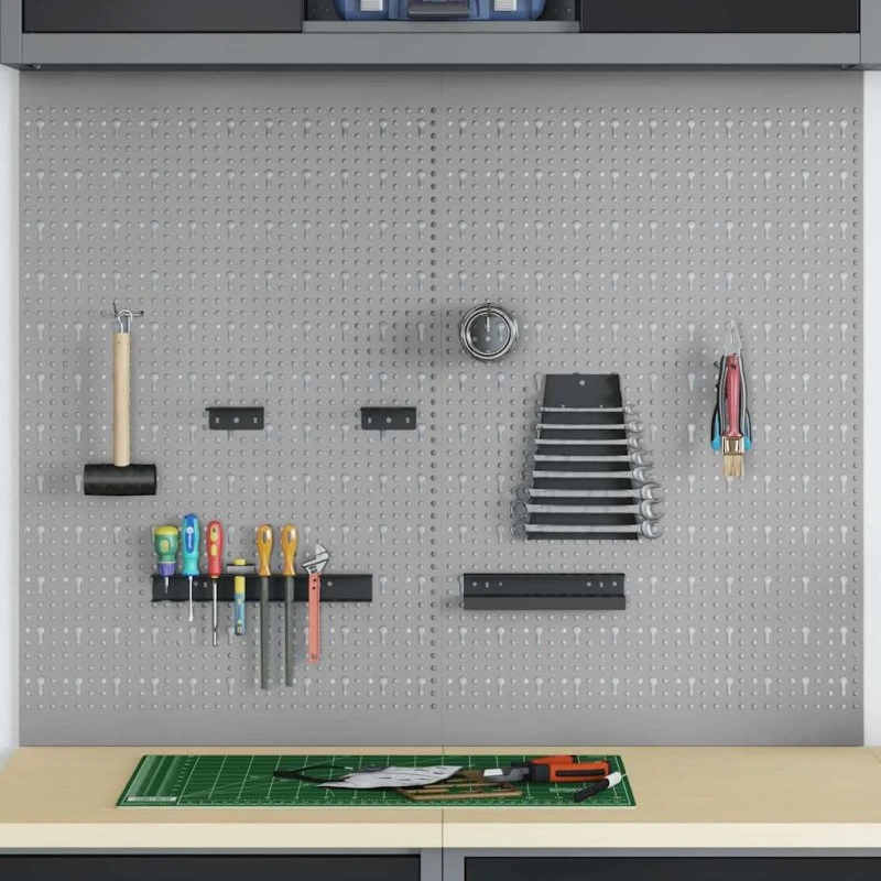 vidaXL Værktøjsvægpanel 2 stk Grå 100 x 1 x 80 cm Ingeniørtræ & Stål