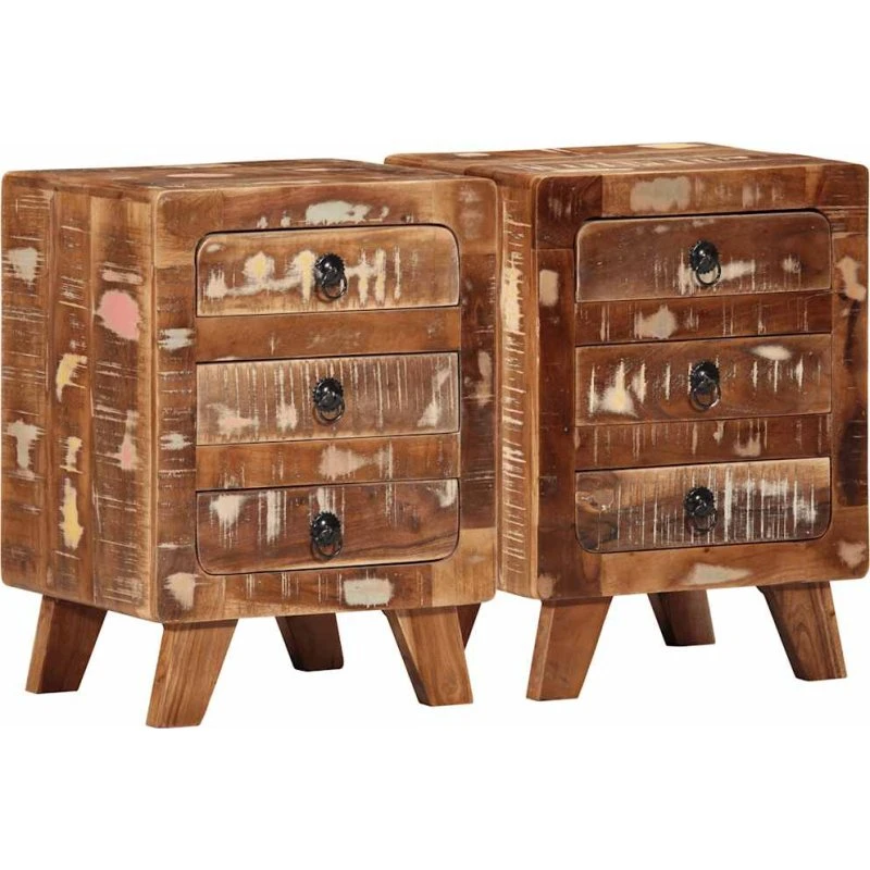 vidaXL Sengeborde 2 stk. 37x32x50 cm massivt genbrugstræ