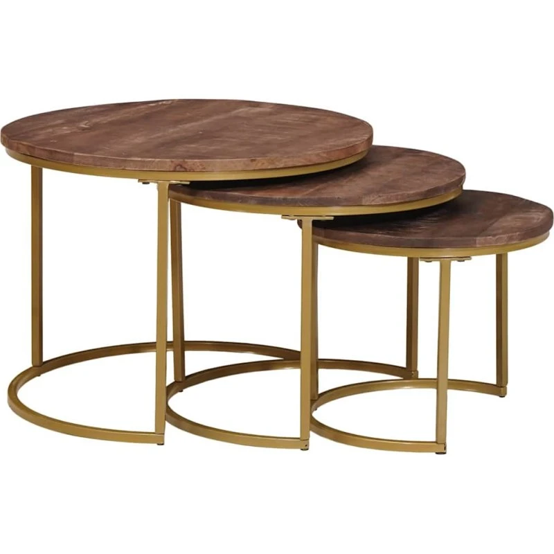vidaXL Nesting Kaffeborde 3 stk Mørk Brun Mangotræ & Stål
