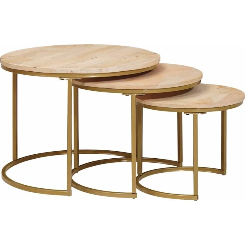 vidaXL Nesting Kaffeborde 3 stk Brun Massivt Mangotræ og Stål