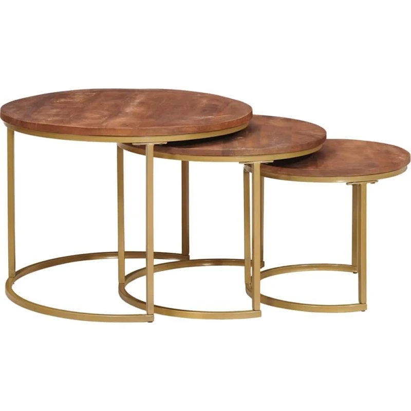 vidaXL Nesting Kaffeborde 3 stk Honningbrun Mangotræ & Stål