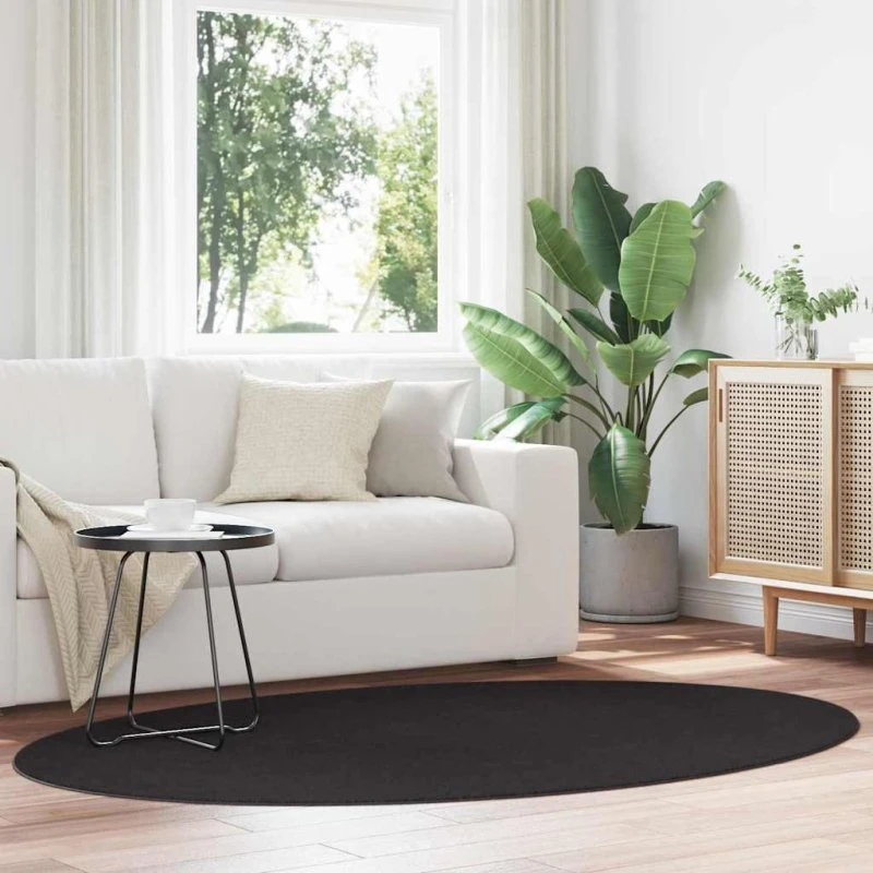 vidaXL Huarte Sort Ovale Tæppe 140 x 200 cm 100% Polyester