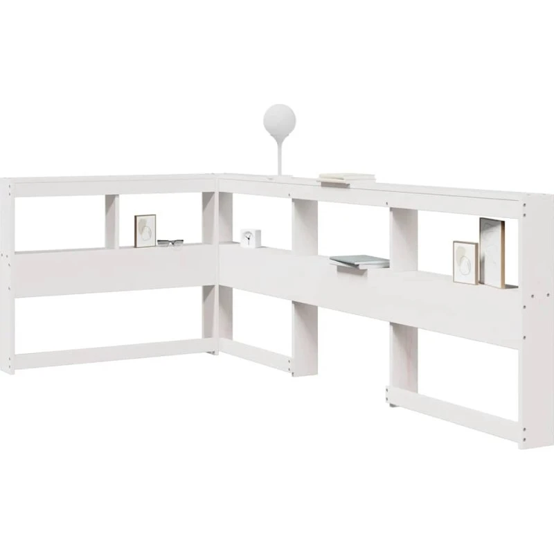 vidaXL L-formet bogreolhovedgærde 80 cm massivt fyrretræ hvid