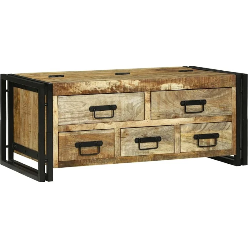 vidaXL Sofabord med skuffe, brun, 90 x 50 x 38 cm, massivt mangotræ