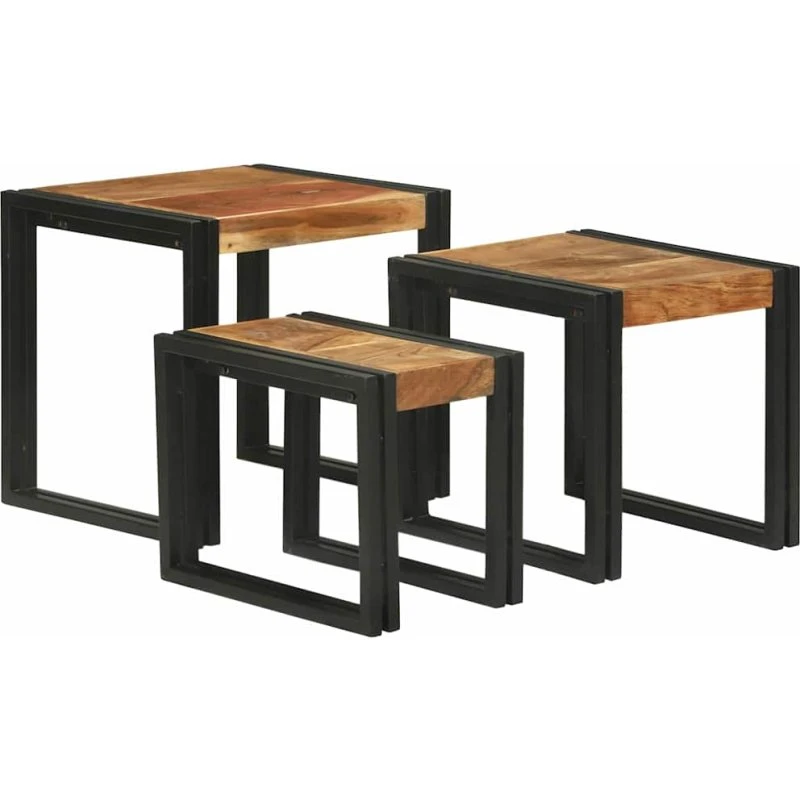 vidaXL Nesting Bord 3 stk Brun og Sort Akacietræ og Metal