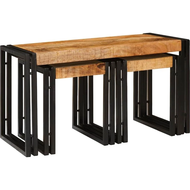vidaXL Nesting Bord 3 stk Brun og Sort Massiv Mango Træ og Metal