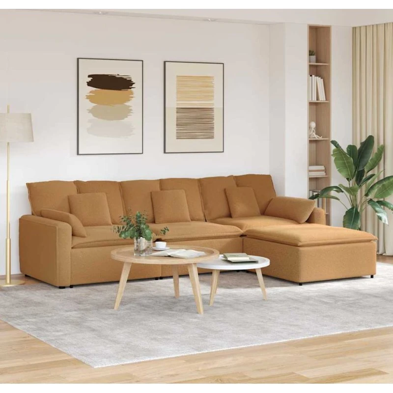 vidaXL modulsofa med fodskammel og hynder, beige