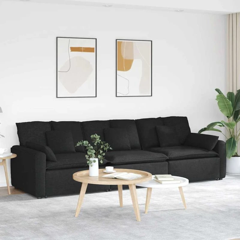 vidaXL modulsofa med hynder, sort