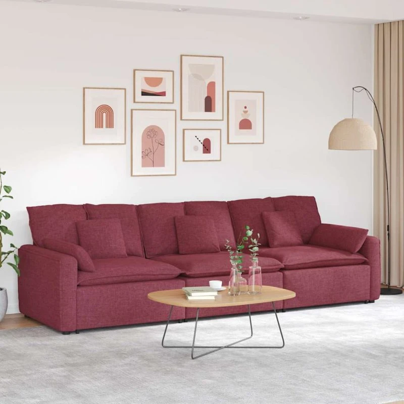 vidaXL modulsofa med hynder vinrød