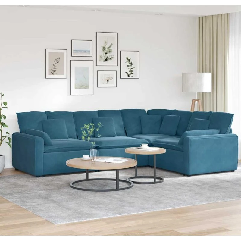 Modulsofa Med Hynder Fløjl - Lysegrå
