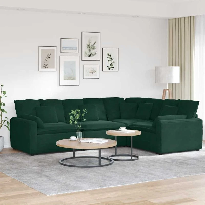 vidaXL modulsofa med hynder fløjl mørkegrøn