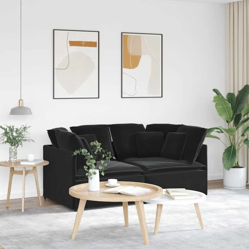 vidaXL modulsofa med hynder fløjl sort