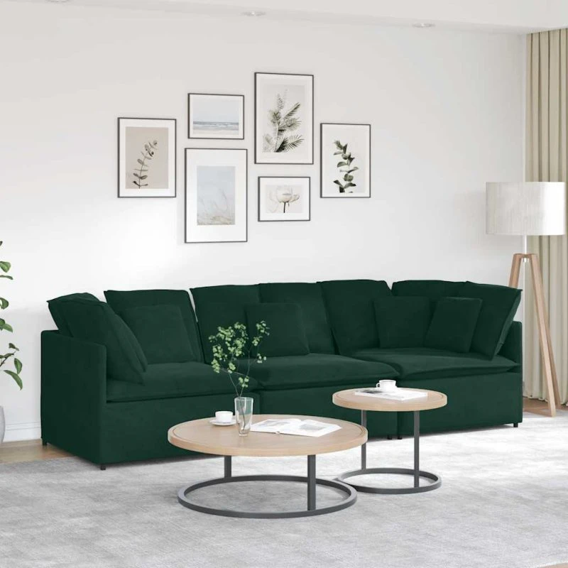 vidaXL modulsofa med hynder fløjl mørkegrøn