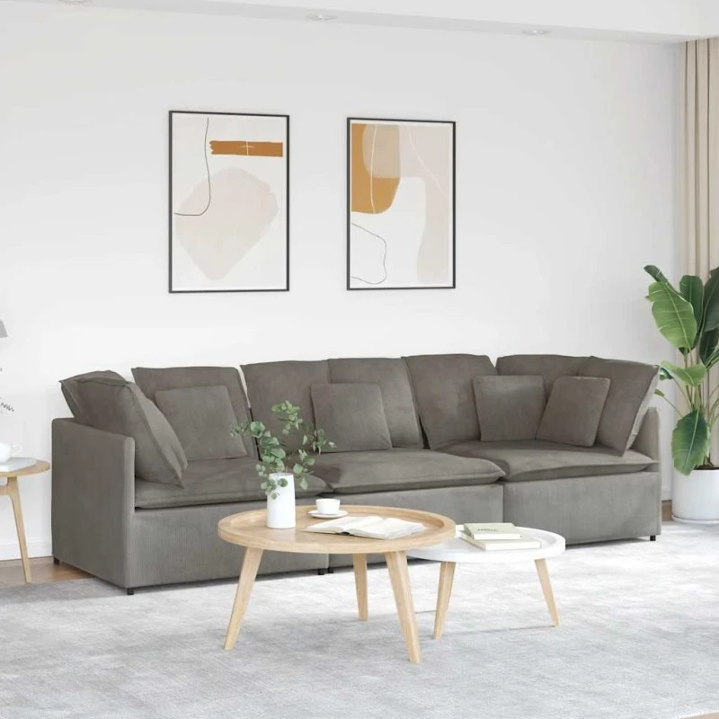 vidaXL Modulsofa med Hynder, Fløjlsstof, Lysegrå