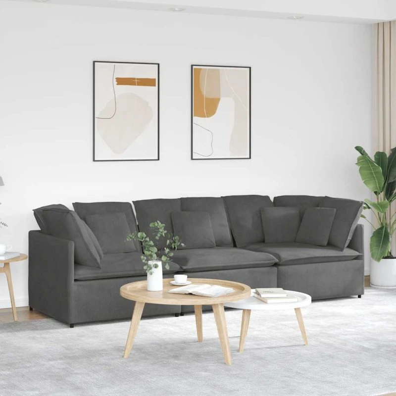 vidaXL Modulsofa med Hynder, Fløjlsstof, Mørkegrå