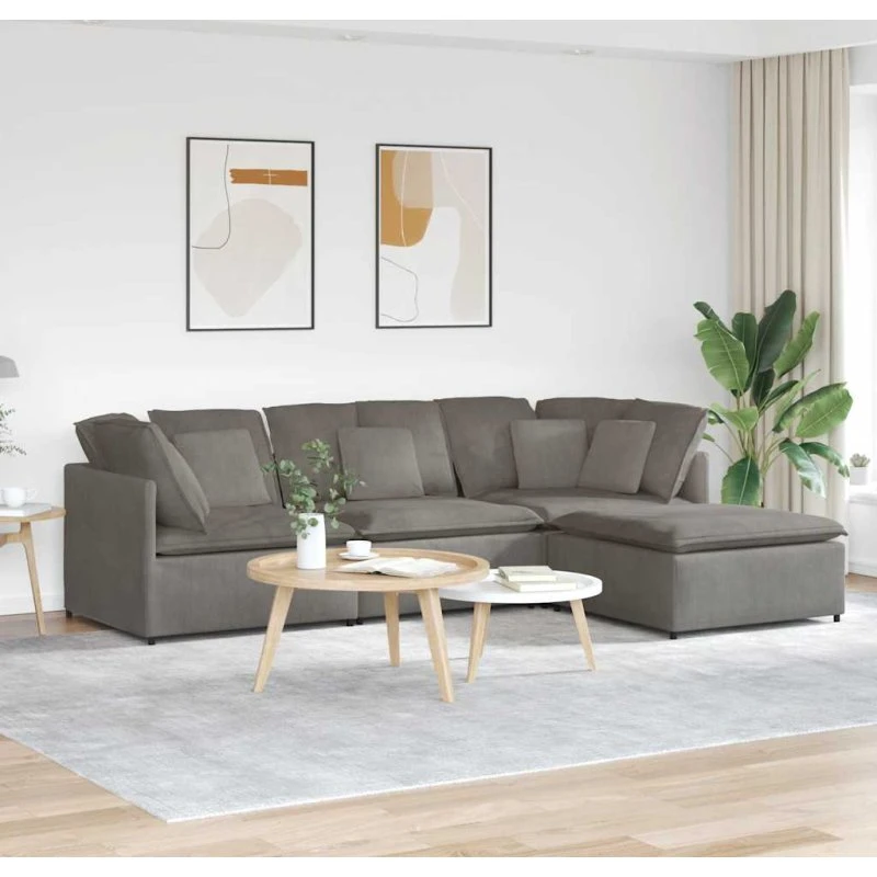Modulsofa med Fodskammel og Hynder, Lysegul, Føjlsstof