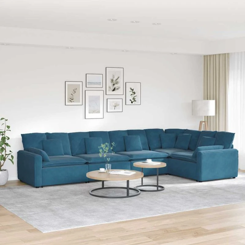 Modulsofa med hynder, fløjl, lysegrå