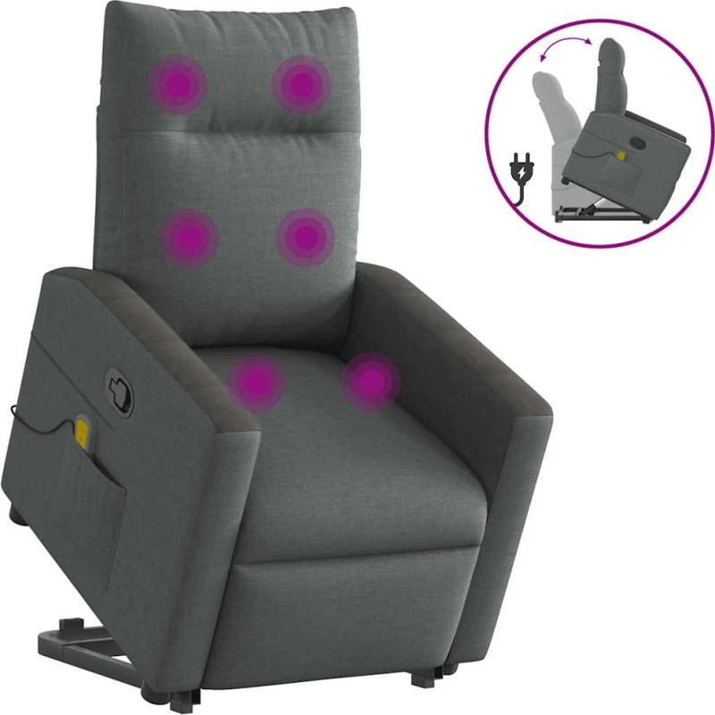 vidaXL Løftestol med Massagefunktion, Mørkegrå