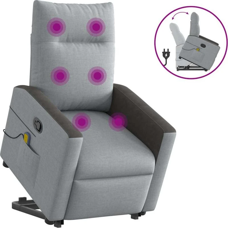 vidaXL Løftestol med Massage og Lænefunktion, Lysegrå