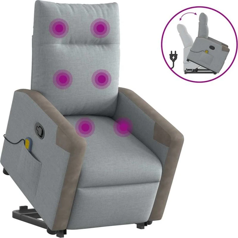 vidaXL Massagestol med løftefunktion og manuel tilbagelæning – lysegrå