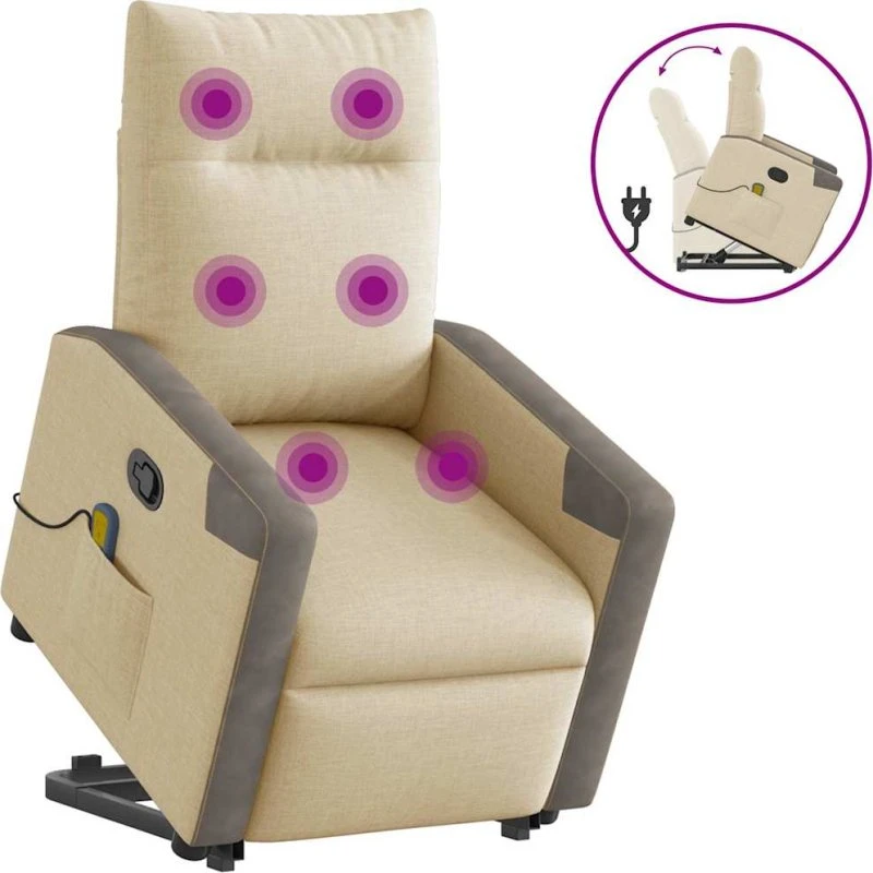 vidaXL løftestol med massage, cremefarvet